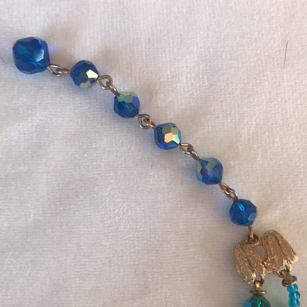 VTG BLUE ENAMEL AURORA BOREALIS CRYSTAL 2 STRAND - Picture 4 of 14